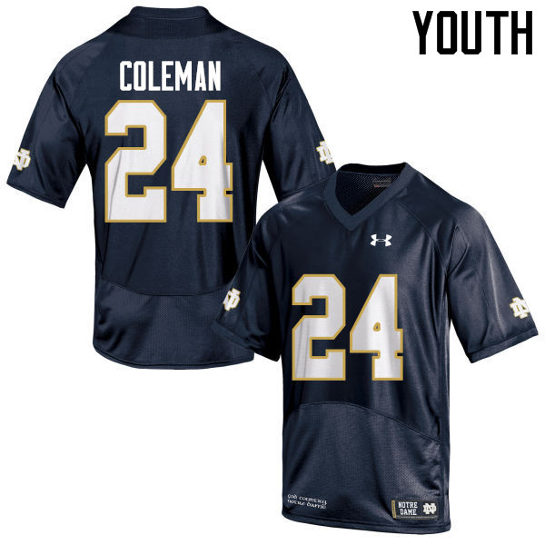 Youth NCAA Notre Dame Fighting Irish #24 Nick Coleman Stitched College Under Armour Authentic Navy Blue Football Jersey XH10X62YW